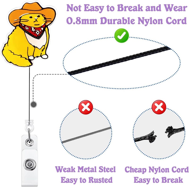Bydevia Funny Cowboy Cat Badge Reel Retractable for Nurse Nursing RN CNA LPN & Medical Assistant | Vet Tech Cat Badge Reel, Cute Western Badge Holder with Alligator Clip & 24” Durable Nylon Cord | Acrylic - Image 4